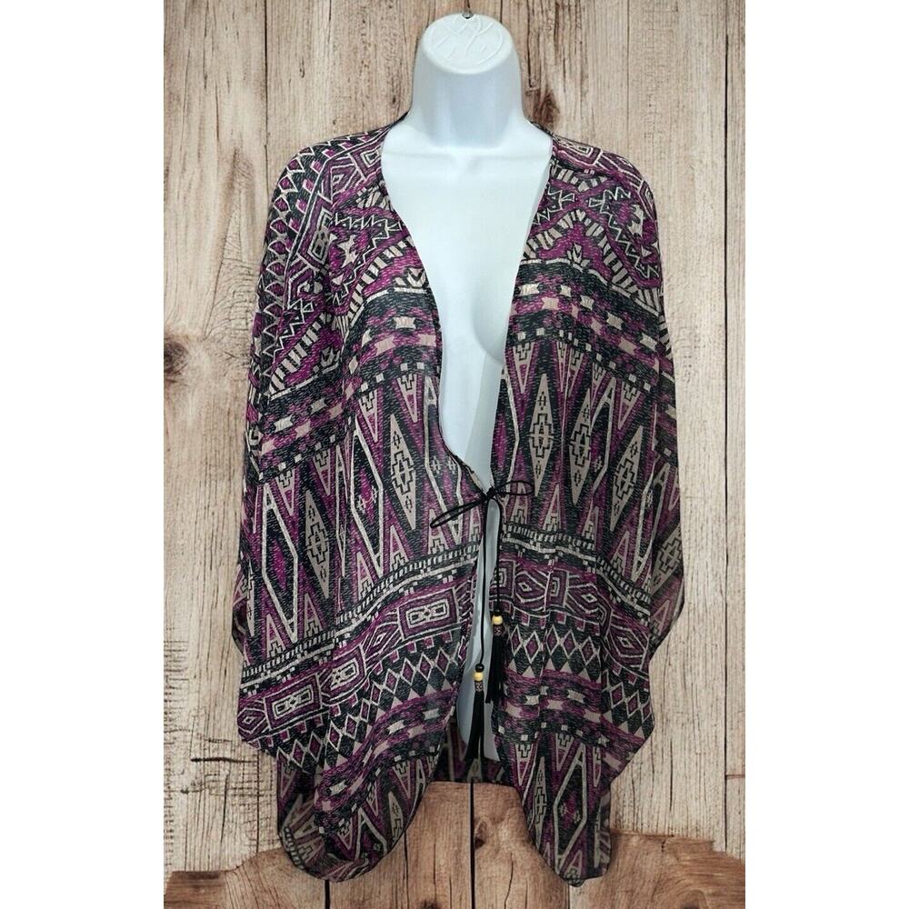 Born Famous Open Kimono Top Size 2X Lightweight Boho Tassels Lightweight Purple